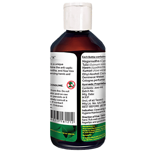 Dr. Vaidyas Herbo Cleanse Plus Herbal Hand Sanitizer - Alcohol Based, Protects from Germs & Bacteria, 200 ml (Pack of 2) 