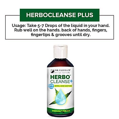 Dr. Vaidyas Herbo Cleanse Plus Herbal Hand Sanitizer - Alcohol Based, Protects from Germs & Bacteria, 200 ml (Pack of 2) 