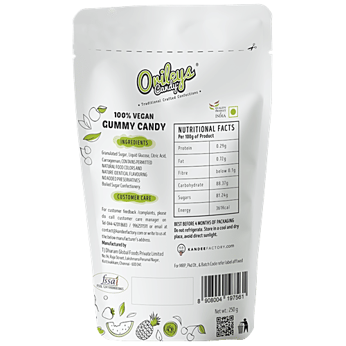 Orileys Vegan Jujubes Gummy Candy - Assorted Fruit Flavour, 250 g  