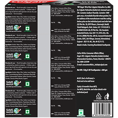 Colgate Charcoal Clean Black Gel Toothpaste, Deep Clean With Bamboo Charcoal & Wintergreen Mint, 120 g (Pack of 4) 