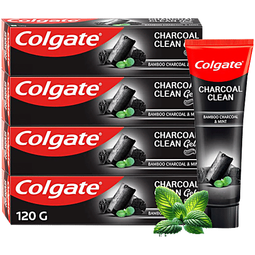 Colgate Charcoal Clean Black Gel Toothpaste, Deep Clean With Bamboo Charcoal & Wintergreen Mint, 120 g (Pack of 4) 