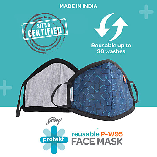 Godrej Protekt Face Mask - Protekt P-W95 Reusable, 6 Layer Germ Shield, Small, Navy Blue, 1 pc  Reusable