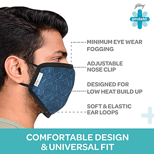 Godrej Protekt Face Mask - Protekt P-W95 Reusable, 6 Layer Germ Shield,Medium, Navy Blue, 1 pc  Reusable