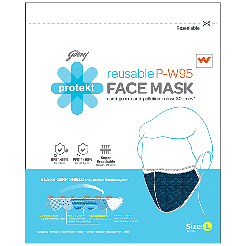 Godrej Protekt Face Mask - Protekt P-W95 Reusable, 6 Layer Germ Shield, Large, Navy Blue, 1 pc  Reusable