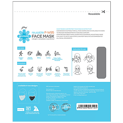 Godrej Protekt Face Mask - Protekt P-W95 Reusable, 6 Layer Germ Shield, Large, Navy Blue, 1 pc  Reusable