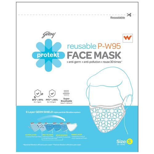 Godrej Protekt Face Mask - Protekt P-W95 Reusable, 6 Layer Germ Shield,Small, White, 1 pc  Reusable