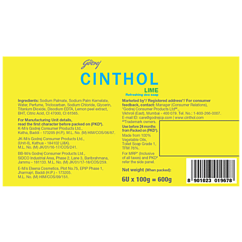 Cinthol Lime Refreshing Deo Soap, 100 g (Pack of 6) 