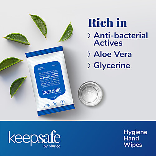 KeepSafe by Marico Hygiene Hand Wipes - Aloe Vera, Non Alcohol, Skin-Friendly, 30 pcs  