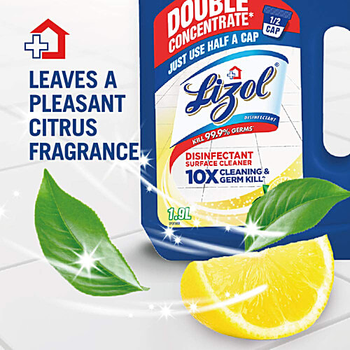 Lizol Double Concentrate Surface Cleaner Citrus - 1900 ml | Equivalent to 3800 ml Lizol, 1.9 L  