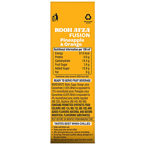Rooh Afza Fusion Fusion - Pineapple + Orange, 180 ml Tetra Pak 