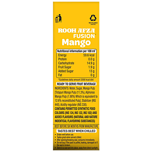 Rooh Afza Fusion Fusion Mango, 180 ml Tetra Pak 