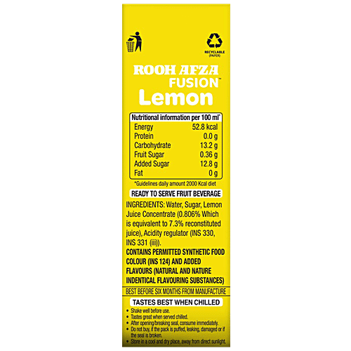Rooh Afza Fusion Fusion Lemon, 180 ml Tetra Pak 