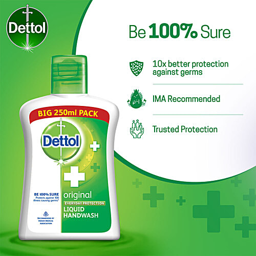 Dettol Liquid Handwash - Original Hand Wash Germ defence Formula | 10x Better Germ Protection, 250 ml Refill Pack
