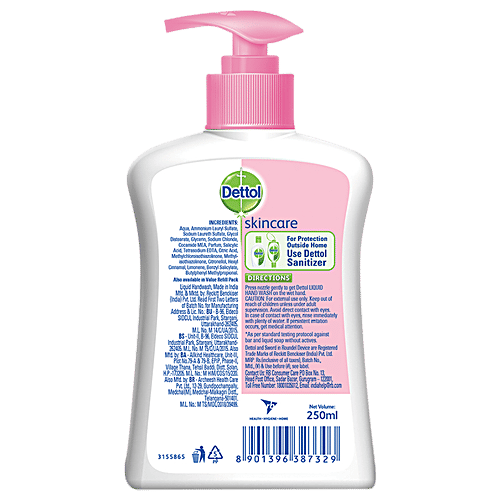 Dettol Liquid Handwash - Skincare Moisturizing Hand Wash | Antibacterial Formula | 10x Better Germ Protection, 250 ml Pump