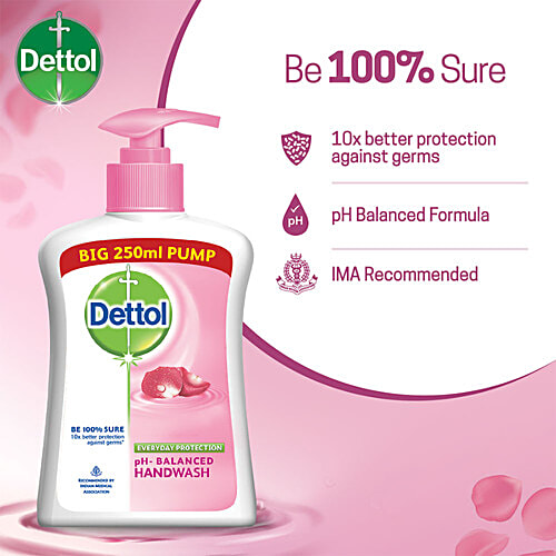 Dettol Liquid Handwash - Skincare Moisturizing Hand Wash | Antibacterial Formula | 10x Better Germ Protection, 250 ml Pump