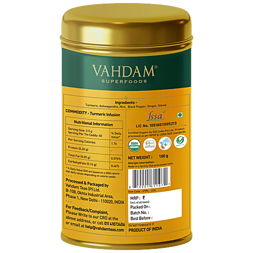 VAHDAM Golden Milk Powder With Curcumin - Organic Turmeric Ginger Latte Mix Superfood, 100 g  