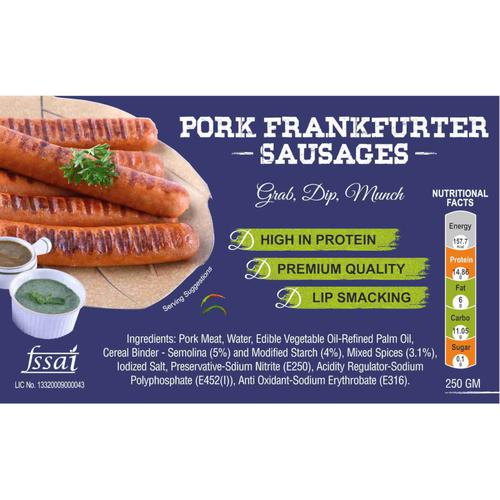 Deli Chic Pork Frankfurter Sausages, 250 g  High in Protein
