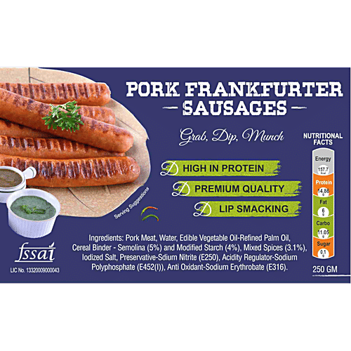 Deli Chic Pork Frankfurter Sausages, 250 g  