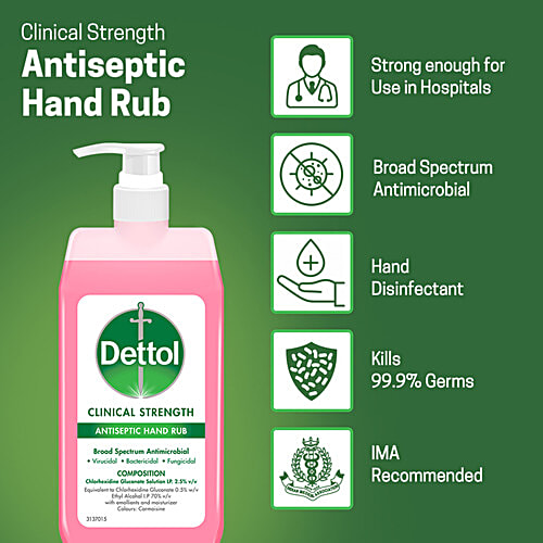 Dettol Clinical Strength Antiseptic Hand Sanitizer Liquid - Kills Germs, Bacteria, 500 ml