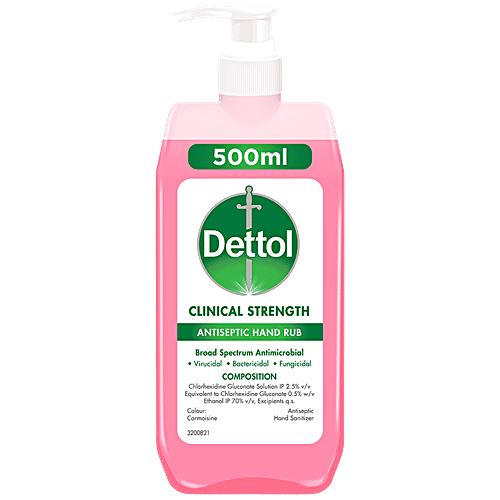 Dettol Clinical Strength Antiseptic Hand Sanitizer Liquid - Kills Germs, Bacteria, 500 ml