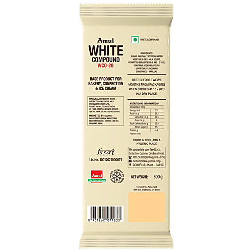 Amul White Compound Slab - Wco-20, 500 g  Zero Trans Fat