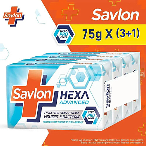 Savlon Hexa Advanced Germ Protection Bathing Soap, 75 g (Buy 3 Get 1 Free) 