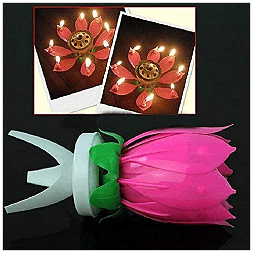 Se7en Lotus Candle - For Cake Decoration, Birthday Parties, Weddings, Anniversaries, Pink, 1 pc  