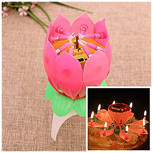 Se7en Lotus Candle - For Cake Decoration, Birthday Parties, Weddings, Anniversaries, Pink, 1 pc  