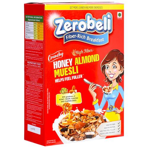 Zerobeli Crunchy Honey Almond Muesli, 750 g  