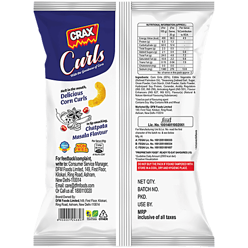Crax Curls Chatpata Masala Corn Puffs, 57 g  