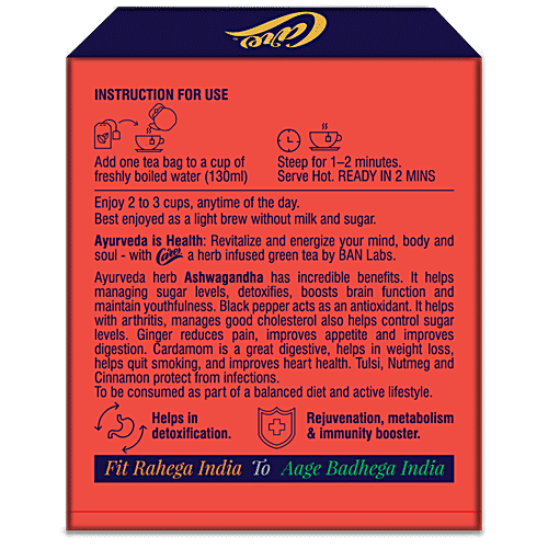 Care Spice Green Tea With Ashwagandha, 25 g (10 bags x 2.5 g each) No Sugar & Fat