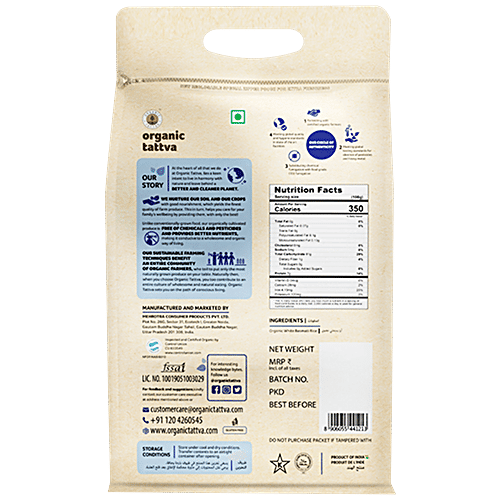 Organic Tattva Organic White Basmati Rice/Basmati Chawal, 5 kg Pouch 