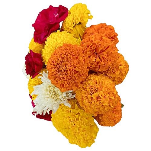 Hoovu Fresh Assorted Puja Flowers + Greens Mix, 100 g  