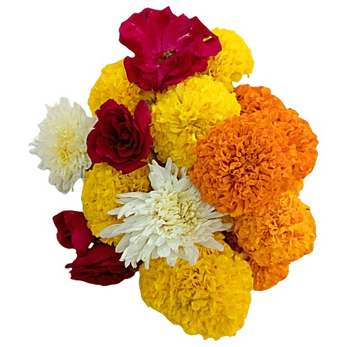 Hoovu Fresh Assorted Puja Flowers + Greens Mix, 100 g  