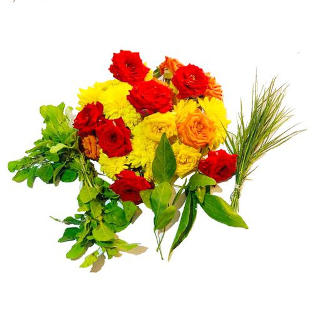 Hoovu Fresh Assorted Puja Flowers + Greens Mix, 100 g 