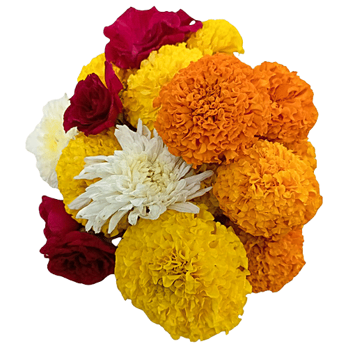 Hoovu Fresh Assorted Puja Flowers + Greens Mix, 100 g  