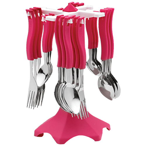 Ritu Cutlery Set Stainless Steel With Free Butter Knife - Red, 24 pcs  