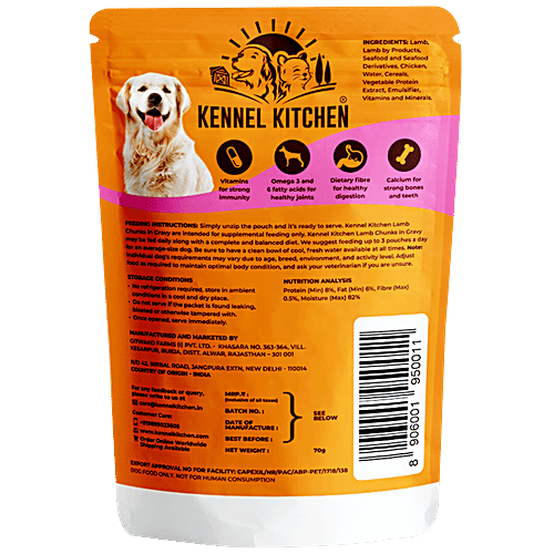 Buy Kennel kitchen Lamb Chunks In Gravy Online at Best Price of Rs 35