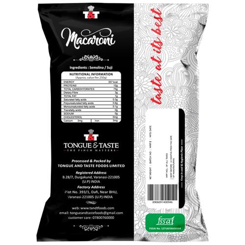 Tongue & Taste Macaroni - Suji, 250 g Pouch Zero Trans Fat, Zero Cholesterol