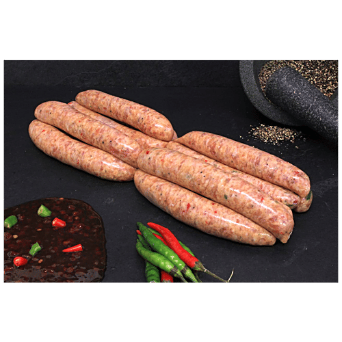 fresho! Chicken Sausage With Chilli Garlic, 1 kg Low in Cholesterol & Fat, Carb-Free