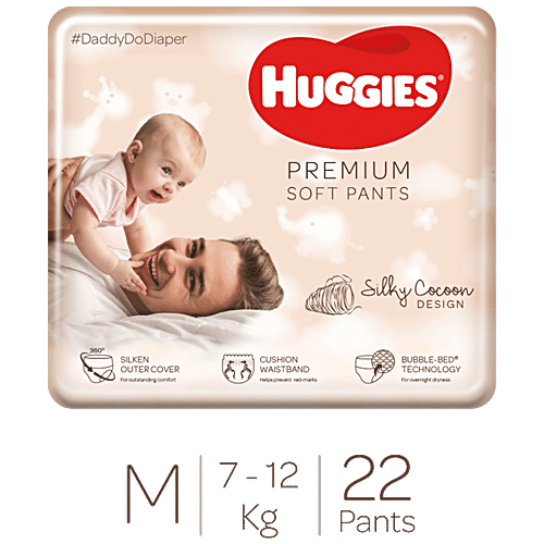 Huggies Premium Soft Diaper Pant -, Medium, Silky Cocoon Design, Wetness Indicator, 22 pcs  