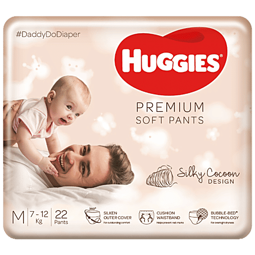 Huggies Premium Soft Diaper Pant -, Medium, Silky Cocoon Design, Wetness Indicator, 22 pcs  