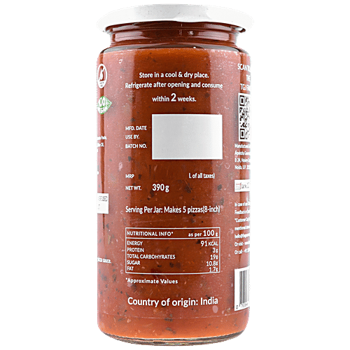 The Gourmet Jar Classic Pizza Sauce, 390 g Bottle Thick & Flavourful
 Made with Vine-Ripened Tomatoes