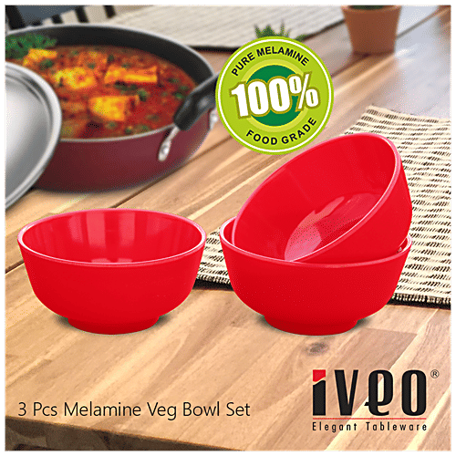 Iveo  100% Melamine Veg Bowl Set - Red, 3 pcs  