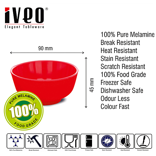 Iveo  100% Melamine Veg Bowl Set - Red, 3 pcs  