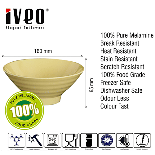 Iveo 100% Melamine Noodle/Salad Bowl - Yellow, 1 pc  Freezer Safe, Break Resistant