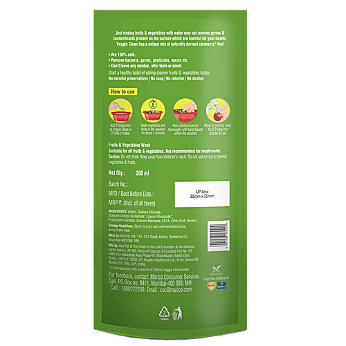 Veggie Clean Fruits & Vegetables Cleanser, 200 ml Safely Removes Germs, Chemicals & Waxes