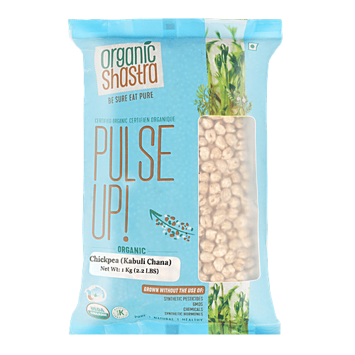 Organic Shastra Chickpea Safed Kabuli Chana/Chole, 1 kg  Grown without Synthetic Pesticides, Chemicals