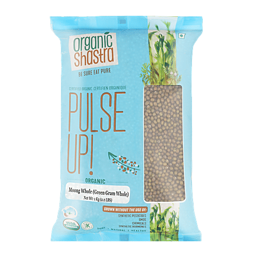Organic Shastra Moong Beans Whole Dal, 1 kg  Grown without Synthetic Pesticides, Chemicals