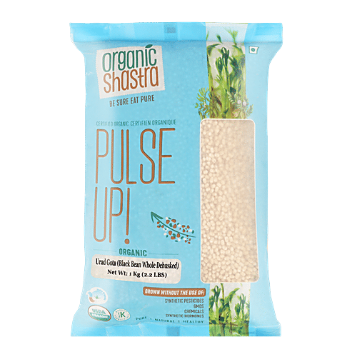 Organic Shastra Urad White Dhulli Whole Bean Dal, 1 kg  Grown without Synthetic Pesticides, Chemicals